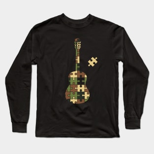 Camouflage Puzzle Classical Guitar Silhouette Long Sleeve T-Shirt